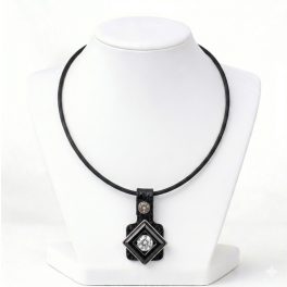 MIAMI fekete bőr nyaklánc kristállyal