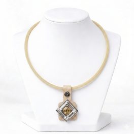 MIAMI Gold Leather Necklace with Crystals