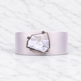Wabi Bracelet – Pearl White leather, White Colour crystal