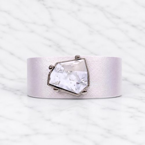 Wabi Bracelet – Pearl White leather, White Colour crystal