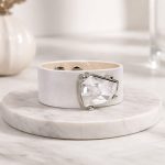 Wabi Bracelet – Pearl White leather, White Colour crystal