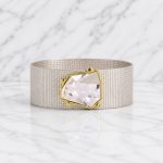 Wabi Bracelet – Gold leather, White Colour crystal