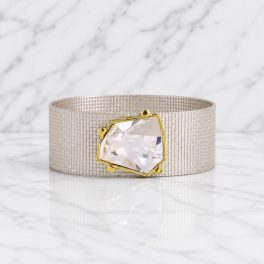 Wabi Bracelet – Gold leather, White Colour crystal