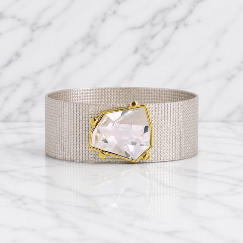 Wabi Bracelet – Gold leather, White Colour crystal