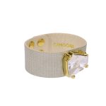 Wabi Bracelet – Gold leather, White Colour crystal