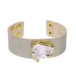 Wabi Bracelet – Gold leather, White Colour crystal