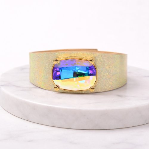 Queen Bracelet – Gold Leather, Iridescent Crystal