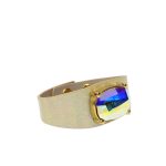 Queen Bracelet – Gold Leather, Iridescent Crystal