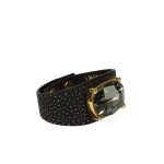 Queen kristály karkötő - fekete bőrrel