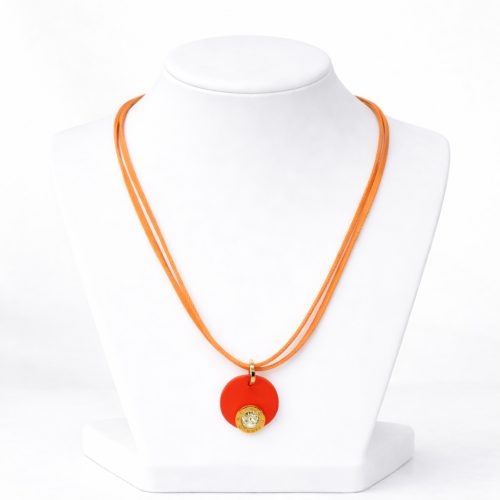 Lollipop - Narancssárga bőr nyaklánc Swarovski® kristállyal