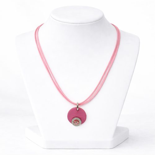 Lollipop Pink Leather Necklace with Swarovski® Crystal