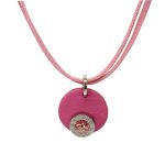 Lollipop Pink Leather Necklace with Swarovski® Crystal