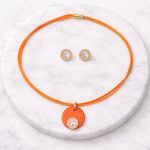 Lollipop Orange Necklace & White Crystal Earrings Set