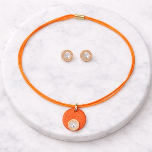 Lollipop Orange Necklace & White Crystal Earrings Set