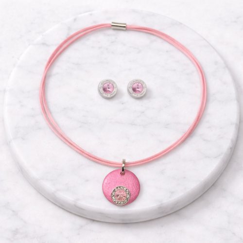 Lollipop Pink Necklace & Pink Crystal Earrings Set