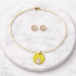 Lollipop Yellow Necklace & White Crystal Earrings Set