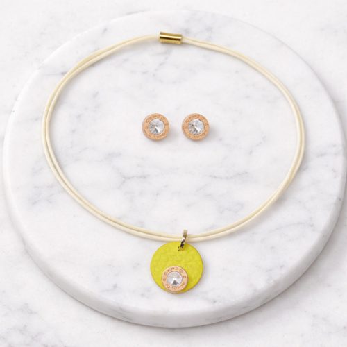 Lollipop Yellow Necklace & White Crystal Earrings Set