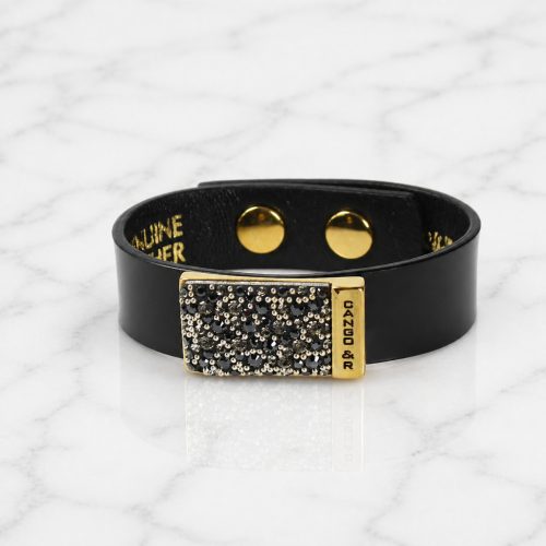 MOROCCO Leather Bracelet with Crystals - Black