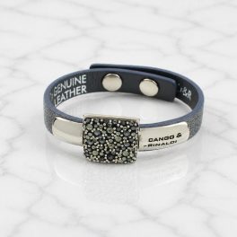 MOROCCO Leather Bracelet with Crystals - Grey, Silver