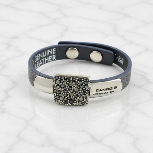 MOROCCO Leather Bracelet with Crystals - Grey, Silver