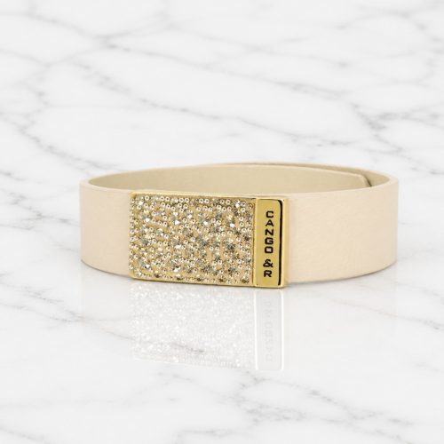 MOROCCO Leather Bracelet with Crystals - Beige, Gold