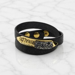 MOROCCO Wrap Black Leather Bracelet with Crystals