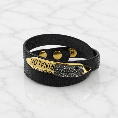 MOROCCO Wrap Black Leather Bracelet with Crystals