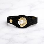 Black Leather Bracelet with Pearl