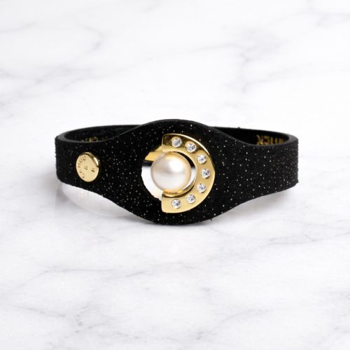 Black Leather Bracelet with Pearl