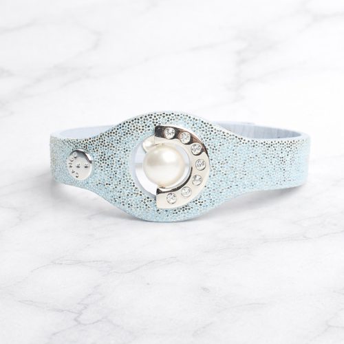 Blue Leather Bracelet with Pearl