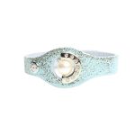 Blue Leather Bracelet with Pearl
