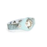 Blue Leather Bracelet with Pearl