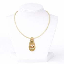 Gold Leather Necklace with Pearl