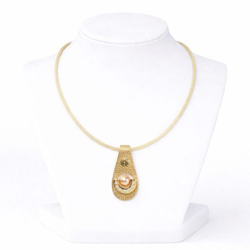 Gold Leather Necklace with Pearl