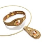 Gold Leather Necklace with Pearl