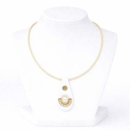 White Leather Necklace with Pearl
