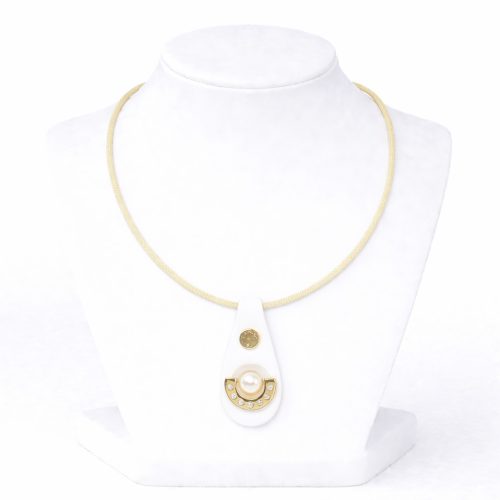 White Leather Necklace with Pearl