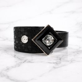 MIAMI - Black Leather Bracelet with Crystal