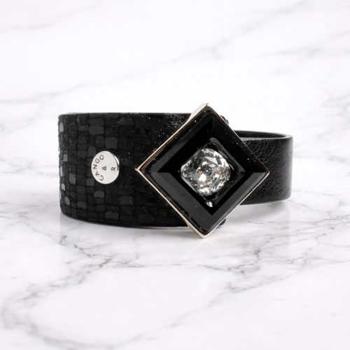 MIAMI - Black Leather Bracelet with Crystal
