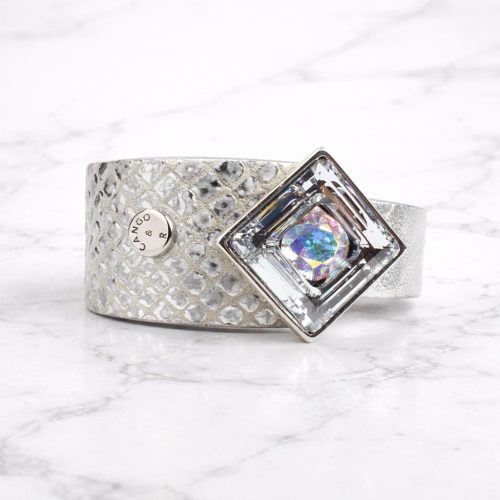 MIAMI - Silver Leather Bracelet with Crystal