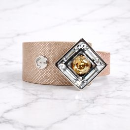 MIAMI - Gold Leather Bracelet with Crystal