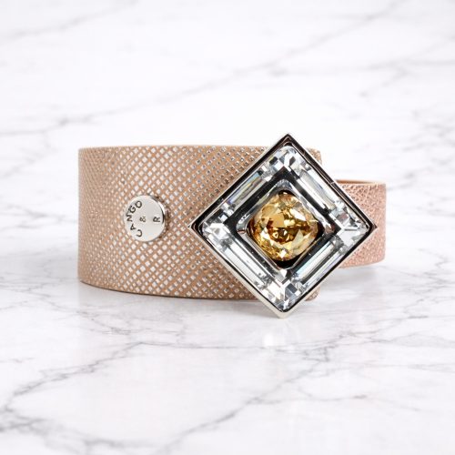 MIAMI - Gold Leather Bracelet with Crystal