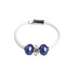 Beluga - Leather Bracelet with Pearls and Crystal - Blue, White