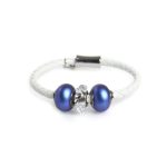 Beluga - Leather Bracelet with Pearls and Crystal - Blue, White