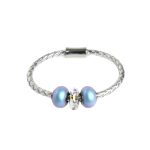 Beluga - Leather Bracelet with Pearls and Crystal - Light Blue, Silver