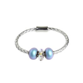   Beluga - Leather Bracelet with Pearls and Crystal - Light Blue, Silver