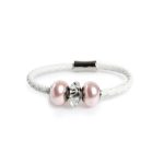 Beluga - Leather Bracelet with Pearls and Crystal - White, Pink