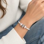 Beluga - Leather Bracelet with Pearls and Crystal - White, Pink