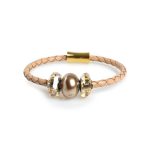 Beluga - Leather Bracelet with Pearls and Crystal - Beige