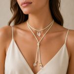 SILK Cream Satin Necklace with Crystals